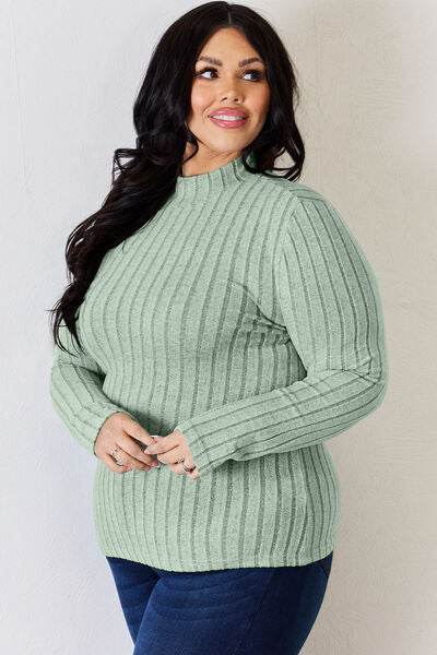 Basic Bae Full Size Ribbed Mock Neck Long Sleeve T-Shirt - Hovatok