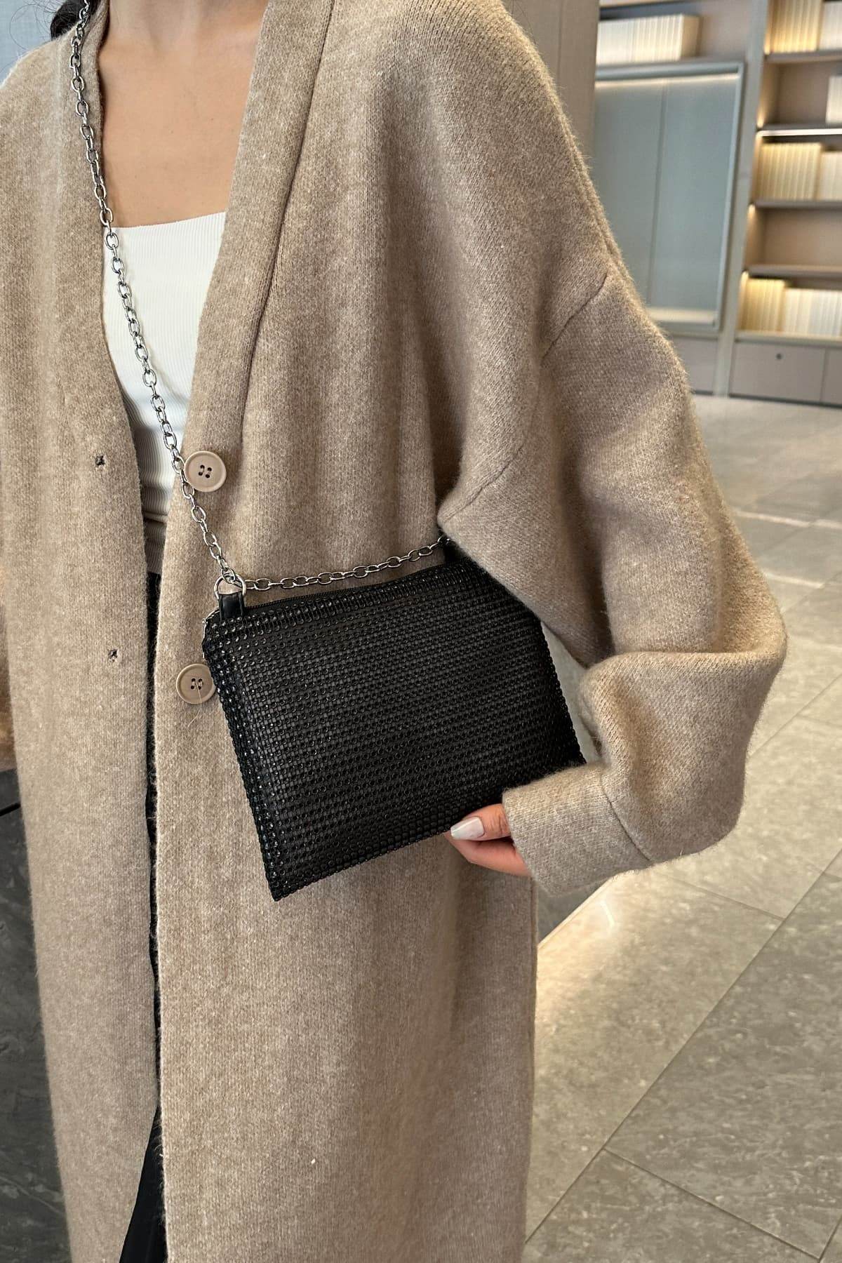 Rhinestone Polyester Chain Crossbody Bag - Hovatok