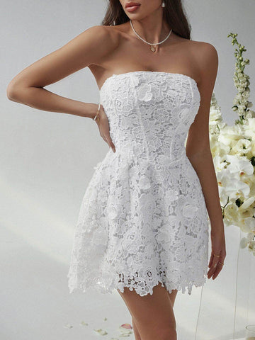Devine Lace-Up Tube Lace Mini Dress - Hovatok