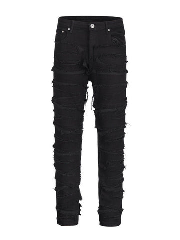 Men's Washed Distressed Panelled Jeans - Hovatok