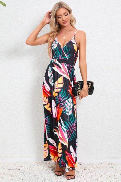 Printed Surplice Maxi Cami Dress - Hovatok