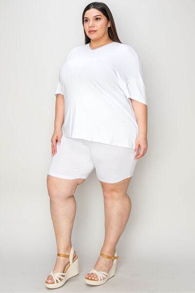 Basic Bae Bamboo Full Size V-Neck Drop Shoulder T-Shirt and Shorts Set - Hovatok