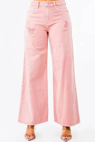 American Bazi High Waist Distressed Wide Leg Jeans - Hovatok