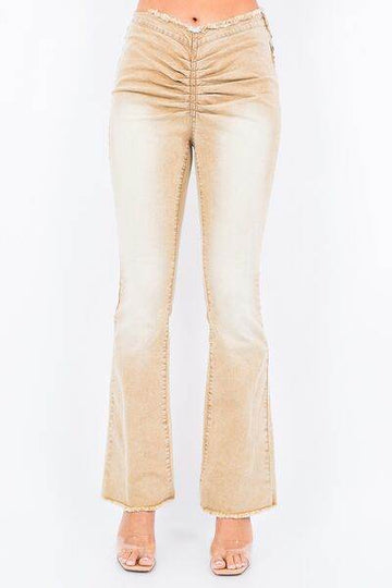 American Bazi V-Cut Ruched Flare Pants - Hovatok