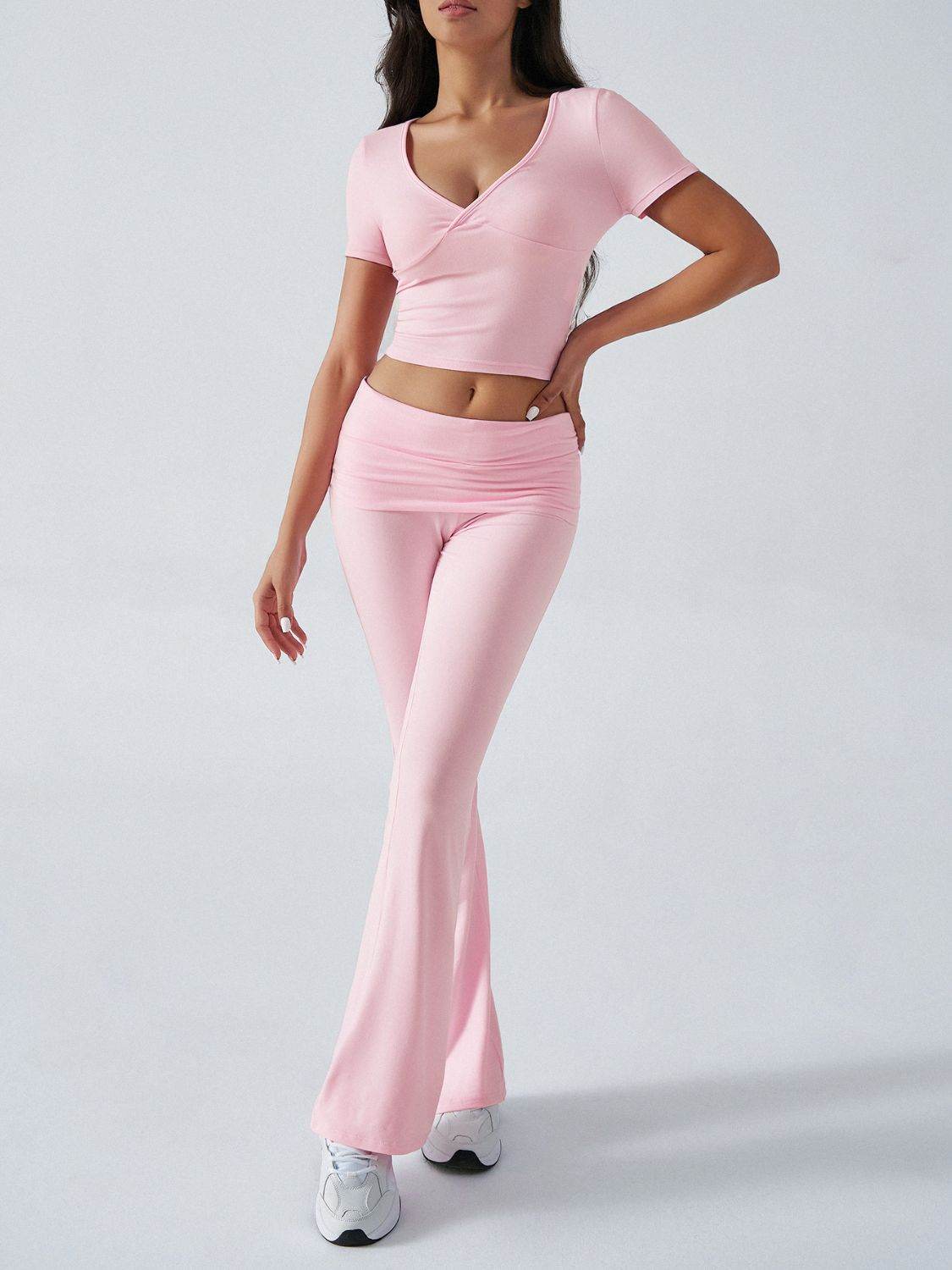 Devine Short Sleeve Top and Bootcut Legging Set - Hovatok