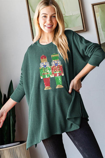 Heimish Sequin Nutcracker Long Sleeve Ribbed Top - Hovatok
