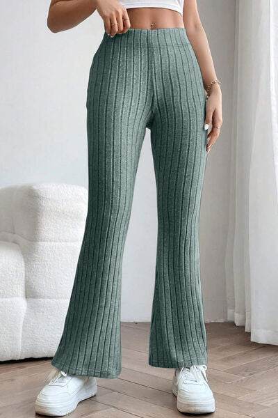 Basic Bae Full Size Ribbed High Waist Flare Pants - Hovatok
