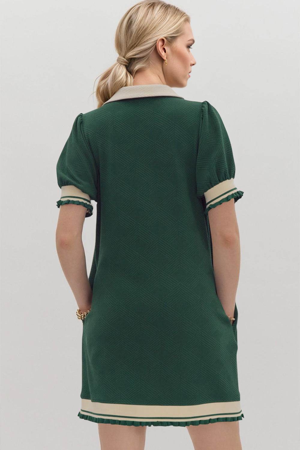 Oh Frill Contrast Trim Johnny Collar Short Sleeve Mini Dress - Hovatok