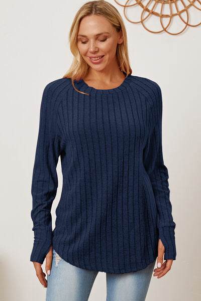 Basic Bae Full Size Ribbed Thumbhole Sleeve T-Shirt - Hovatok