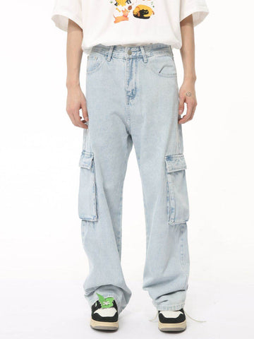 Men's Washed Straight Cargo Jeans - Hovatok