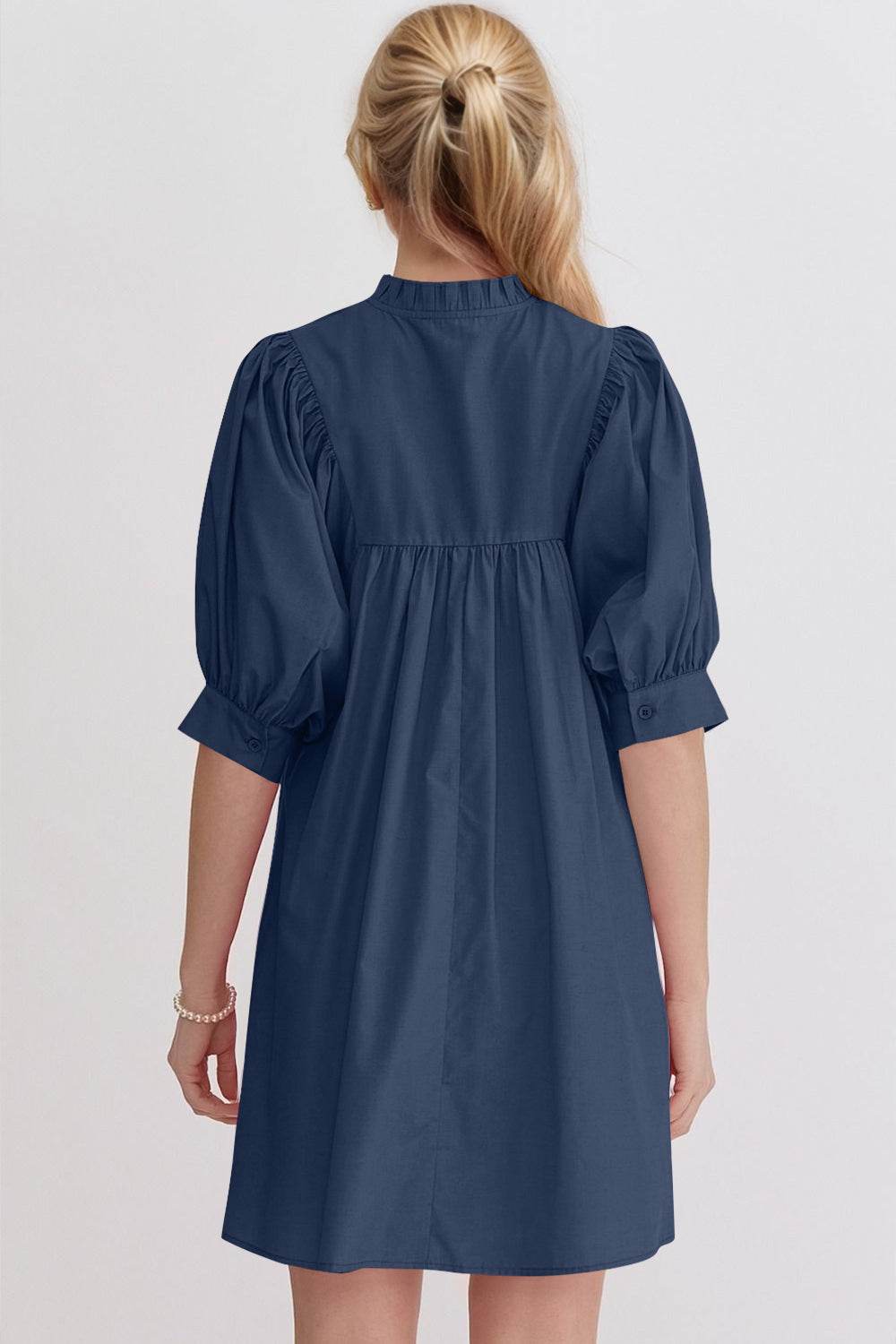 Oh Frill Notched Puff Sleeve Babydoll Mini Dress - Hovatok