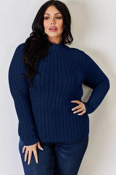Basic Bae Full Size Ribbed Mock Neck Long Sleeve T-Shirt - Hovatok