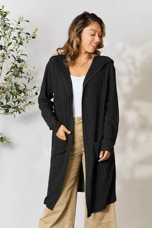 Basic Bae Full Size Hooded Sweater Cardigan - Hovatok