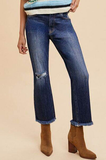 Annie Wear Distressed Raw Hem Straight Leg Cropped Jeans - Hovatok