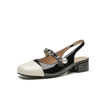 Contrast Round Toe Block Heel Mary Jane Shoes - Hovatok