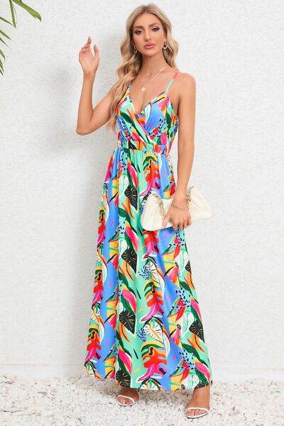Printed Surplice Maxi Cami Dress - Hovatok