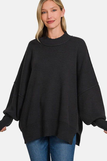 Zenana Side Slit Oversize Sweater - Hovatok