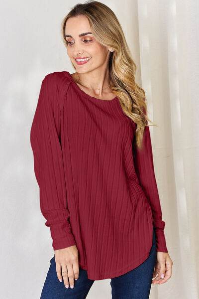 Basic Bae Full Size Ribbed Round Neck Slit T-Shirt - Hovatok