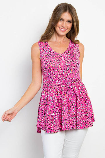 Be Stage Full Size Printed Tiered Sleeveless Top - Hovatok