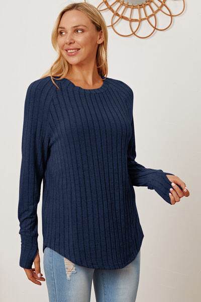Basic Bae Full Size Ribbed Thumbhole Sleeve T-Shirt - Hovatok