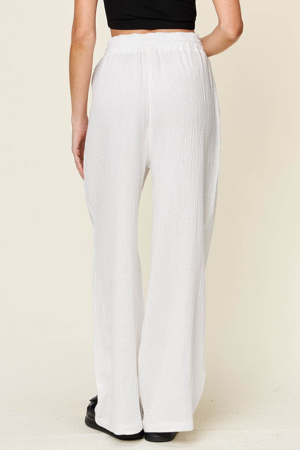 Double Take Full Size Texture Drawstring Wide Leg Pants - Hovatok