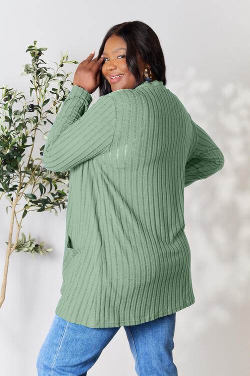 Basic Bae Full Size Ribbed Open Front Cardigan with Pockets - Hovatok