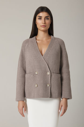 FLORIN DOUBLE BREASTED CARDIGAN IN CLAY
