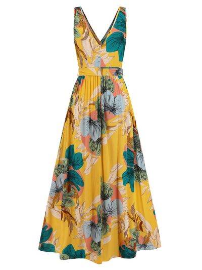 Slit Tied Printed Surplice Dress - Hovatok
