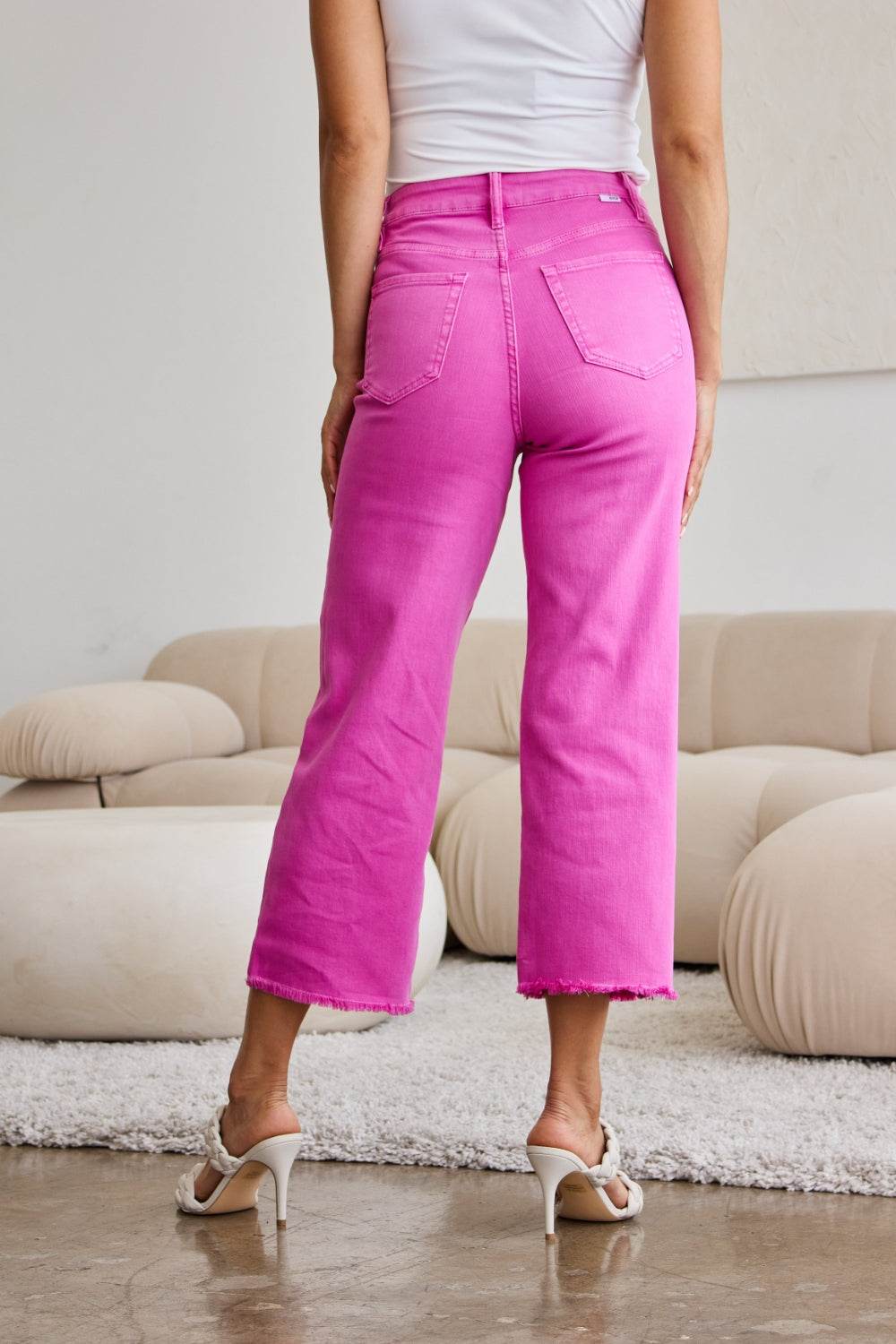 RFM Crop Chloe Full Size Tummy Control High Waist Raw Hem Jeans - Hovatok