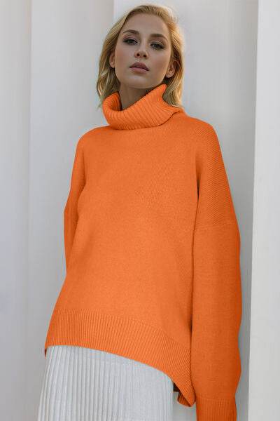 Basic Bae Turtleneck Dropped Shoulder Long Sleeve Sweater - Hovatok