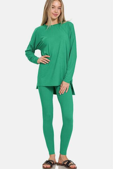 Zenana Full Size Brushed Microfiber Top and Leggings Lounge Set - Hovatok