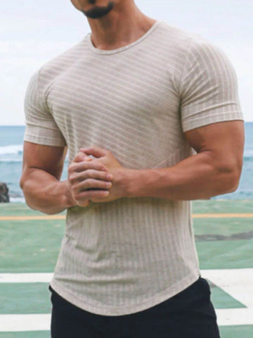 Men's Round Neck Short Sleeve Striped T-Shirt - Hovatok