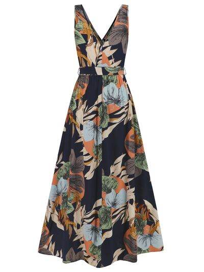 Slit Tied Printed Surplice Dress - Hovatok