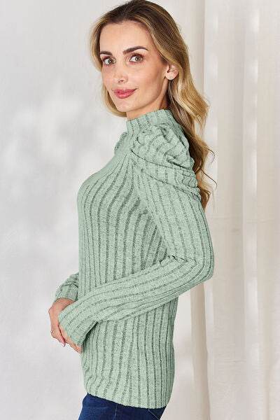 Basic Bae Full Size Ribbed Mock Neck Puff Sleeve T-Shirt - Hovatok
