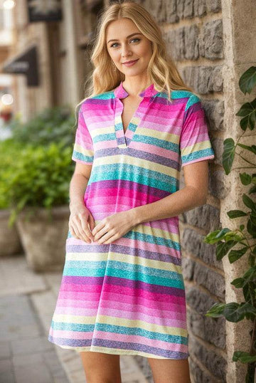 Heimish Full Size Striped Short Sleeve Mini Tee Dress Plus Size - Hovatok