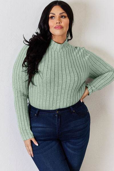 Basic Bae Full Size Ribbed Mock Neck Long Sleeve T-Shirt - Hovatok