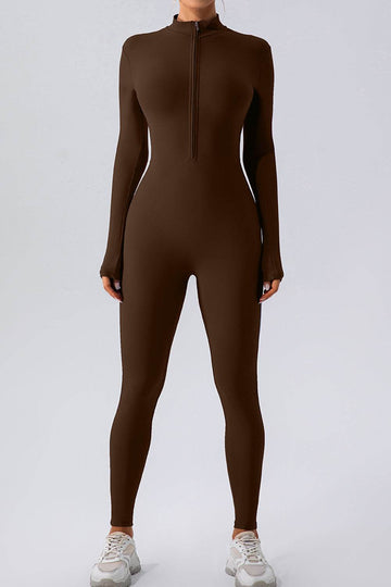 Half Zip Mock Neck Active Jumpsuit - Hovatok
