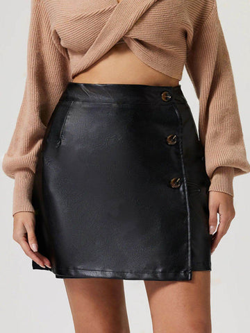 Buttoned High Rise Mini Skirt - Hovatok