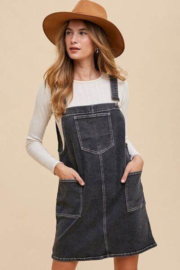 Annie Wear Wide Strap Denim Overall Dress with Pockets - Hovatok