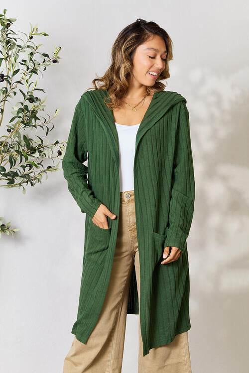 Basic Bae Full Size Hooded Sweater Cardigan - Hovatok