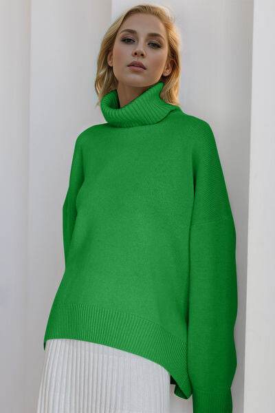 Basic Bae Turtleneck Dropped Shoulder Long Sleeve Sweater - Hovatok