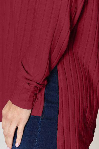 Basic Bae Full Size Ribbed Round Neck Slit T-Shirt - Hovatok