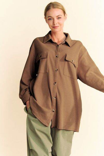 Davi & Dani Waffle-Knit Button Down Shirt - Hovatok