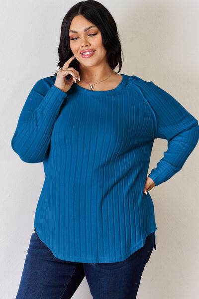 Basic Bae Full Size Ribbed Round Neck Slit T-Shirt - Hovatok