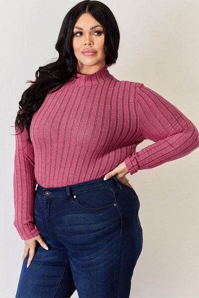 Basic Bae Full Size Ribbed Mock Neck Long Sleeve T-Shirt - Hovatok