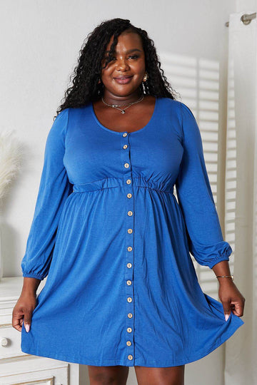 Double Take Scoop Neck Empire Waist Long Sleeve Magic Dress - Hovatok