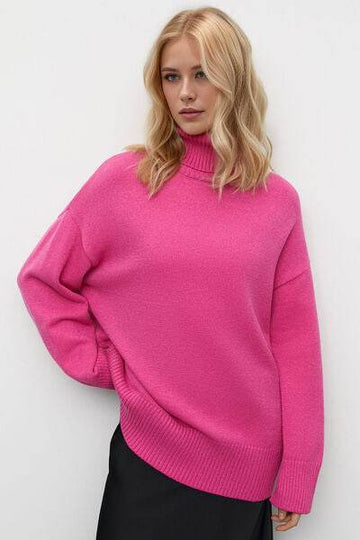 Basic Bae Turtleneck Dropped Shoulder Long Sleeve Sweater - Hovatok