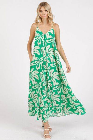 Mittoshop Printed V-Neck Maxi Cami Dress with Pockets - Hovatok