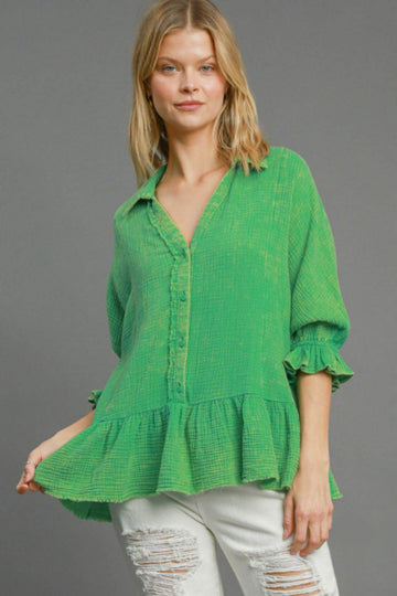 Umgee Full Size Mineral Washed Cotton Gauze Top Plus Size - Hovatok