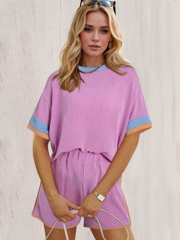 Oh Texture Round Neck Half Sleeve Top and Shorts Set - Hovatok